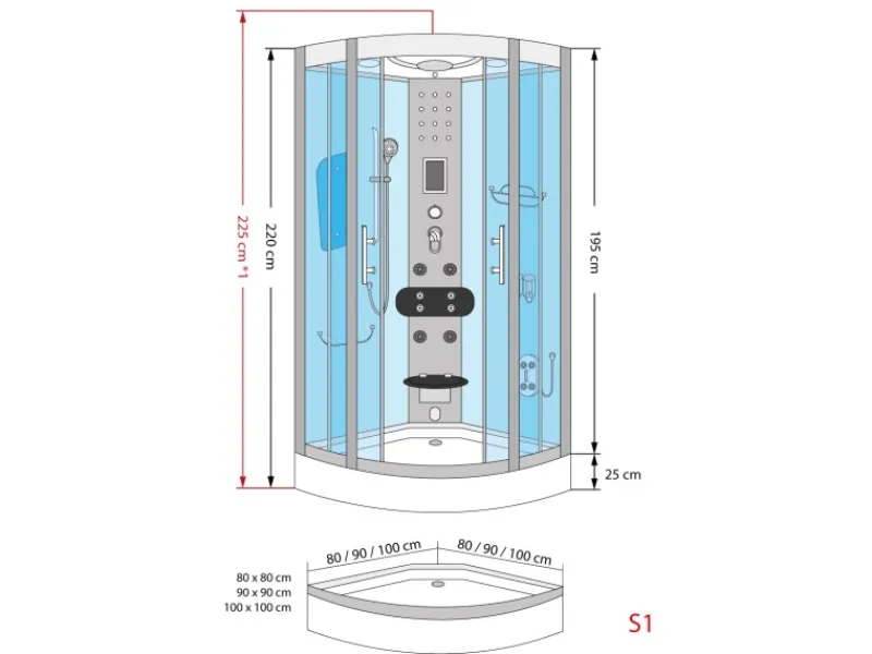 AcquaVapore Einhebelmischer<Dampfdusche Duschtempel Sauna Dusche Duschkabine D46-50T2-EC 90x90