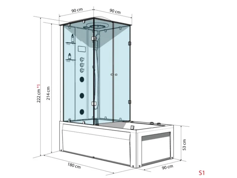 AcquaVapore Einhebelmischer<Dusche Wanne Kombination K05-R01-EC Duschkabine 90x180