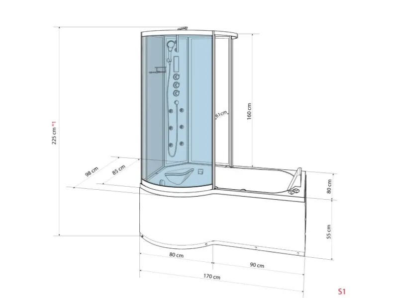 AcquaVapore Einhebelmischer<Kombination Badewanne Dusche K50-R01 Duschtempel 100x170