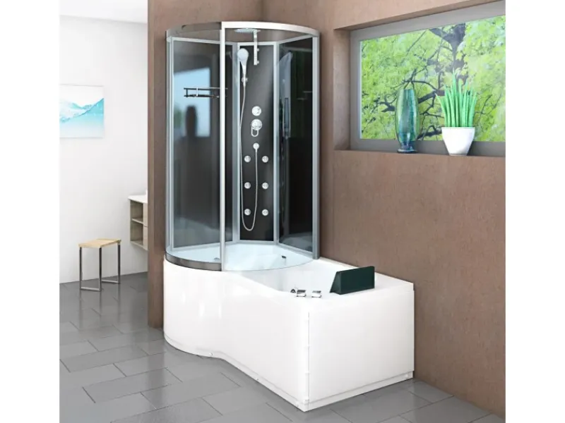 AcquaVapore Einhebelmischer<Kombination Whirlpool Dusche K50-R30-WP-EC Duschkabine Wanne 100x170