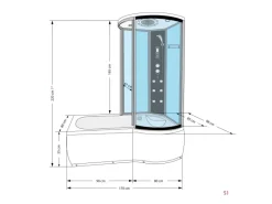 Outlet AcquaVapore Kombination Whirlpool Dusche K55-L33-WP-EC Duschkabine Wanne 170x100