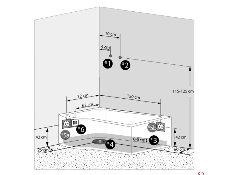 AcquaVapore Einhebelmischer<Kombination Whirlpool Dusche K50-R00-WP Duschkabine Wanne 100x170