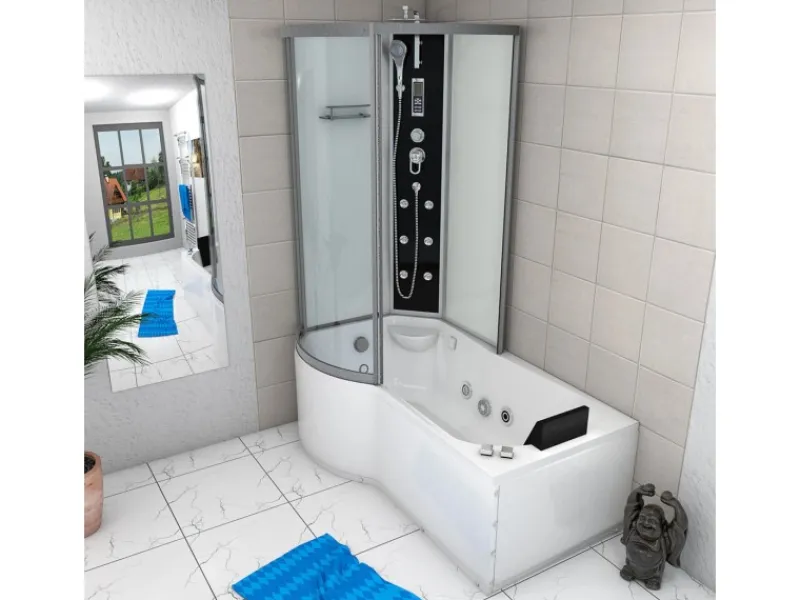 AcquaVapore Einhebelmischer<Kombination Whirlpool Dusche K50-R01-WP-EC Duschkabine Wanne 100x170