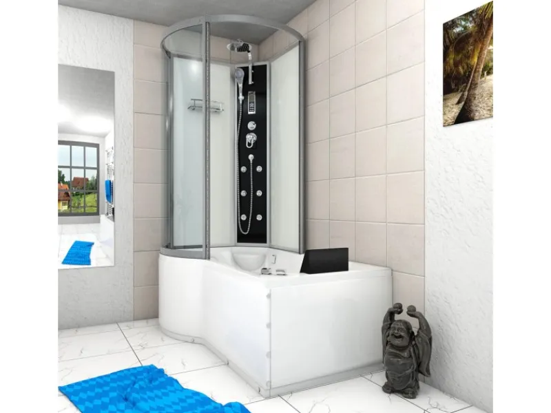 AcquaVapore Einhebelmischer<Kombination Whirlpool Dusche K50-R01-WP-EC Duschkabine Wanne 100x170