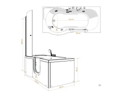AcquaVapore Seniorendusche und Wanne mit Whirlpool S12D-TH-WP-R-EC Dusche 85x170< Einhebelmischer