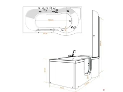Clearance AcquaVapore Seniorendusche und Badewanne mit Tür S12D-EH-L-EC Dusche 170x85
