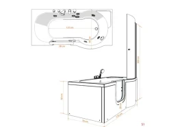 AcquaVapore Einhebelmischer<Seniorendusche und Wanne mit Whirlpool S12D-EH-AIR-L-EC Dusche 170x8