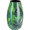 A.H.G. Töpfe<Vase Flora Metall Blätterprint Gold-Reflexe 15 cm x 28 cm Grün