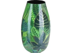 A.H.G. Töpfe<Vase Flora Metall Blätterprint Gold-Reflexe 15 cm x 28 cm Grün