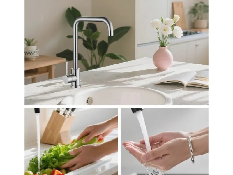 Einhebelmischer<AICA Wasserhahn 360° Drehbare Wassersparende Silber Küchenarmatur Hochdruckfestes Design aus 304 Edelstahl Gefertigt Kaltes/Warmes Wasser