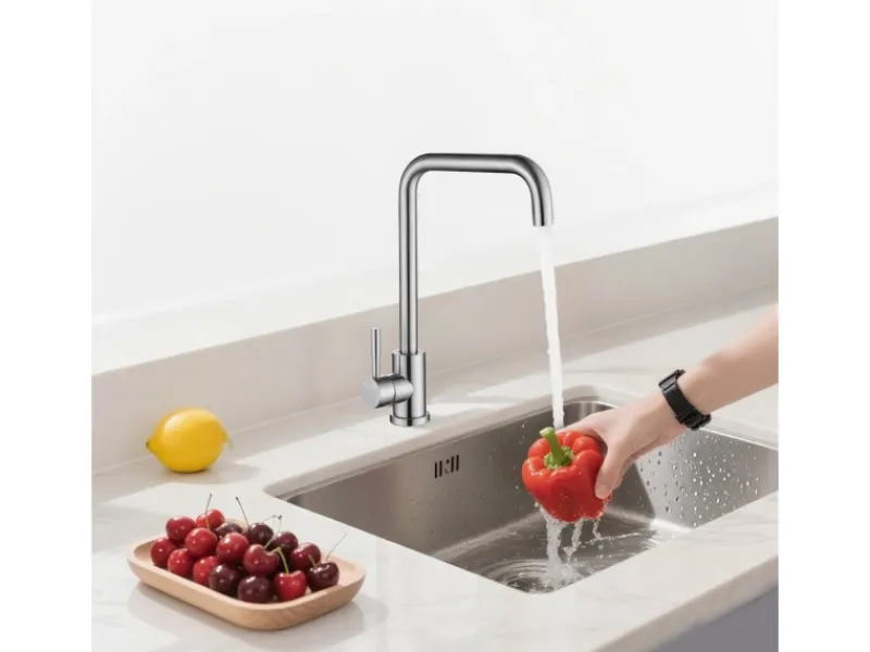 Einhebelmischer<AICA Wasserhahn 360° Drehbare Wassersparende Silber Küchenarmatur Hochdruckfestes Design aus 304 Edelstahl Gefertigt Kaltes/Warmes Wasser