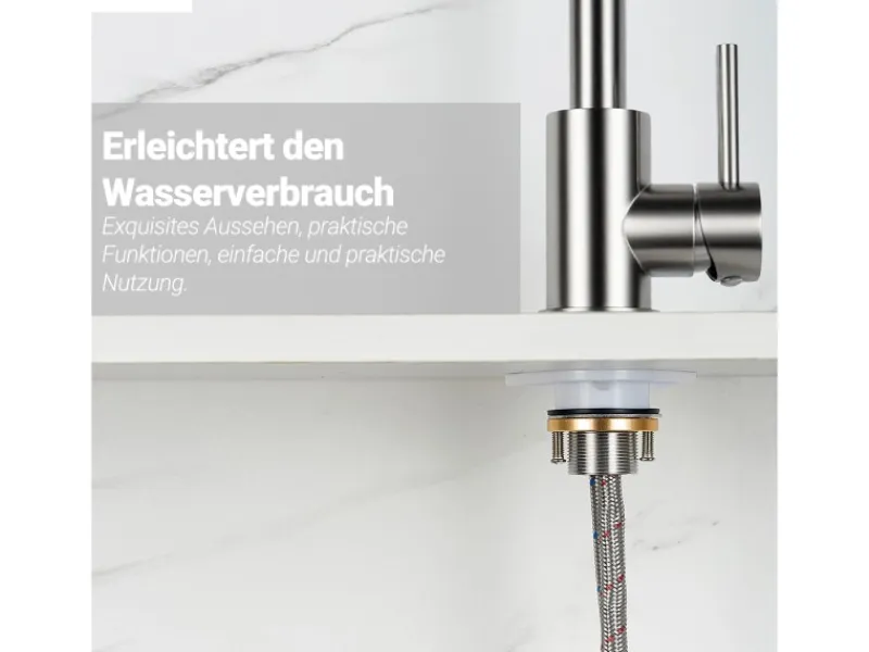 Einhebelmischer<AICA Wasserhahn 360° Drehbare Wassersparende Silber Küchenarmatur Hochdruckfestes Design aus 304 Edelstahl Gefertigt Kaltes/Warmes Wasser