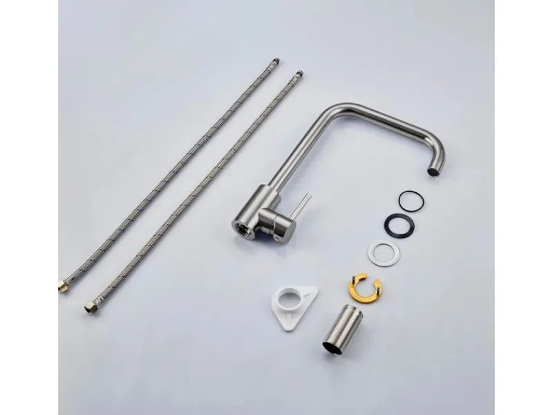 Einhebelmischer<AICA Wasserhahn 360° Drehbare Wassersparende Silber Küchenarmatur Hochdruckfestes Design aus 304 Edelstahl Gefertigt Kaltes/Warmes Wasser