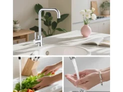 AICA Wasserhahn 360° Drehbare Wassersparende Chrom Küchenarmatur Hochdruckfestes Design aus 304 Edelstahl Gefertigt Kaltes/Warmes Wasser< Einhebelmischer
