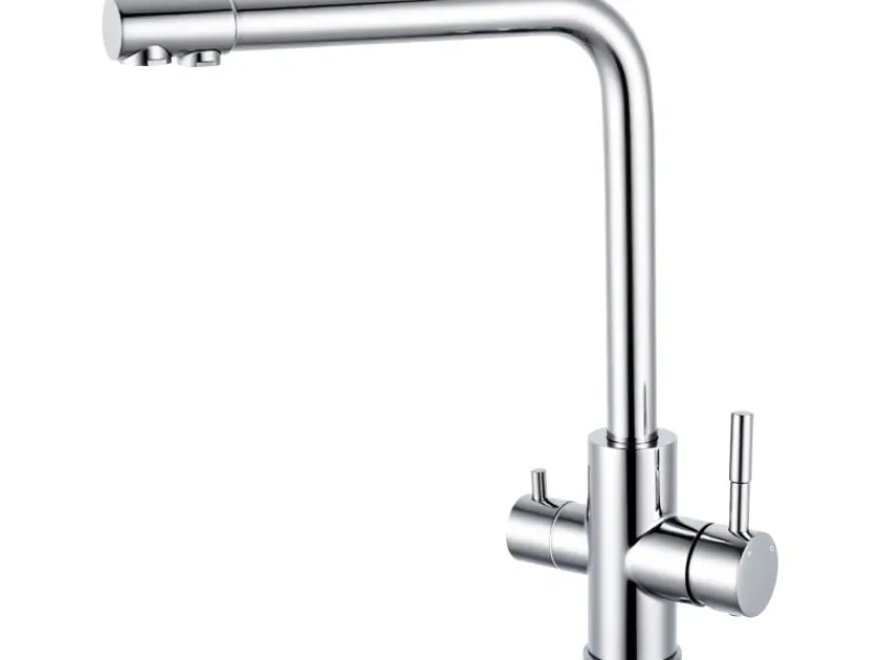 AICA Wasserhahn Küche Spültischarmatur 3-Wege mit Trinkwasserfilter 2-Hebel Design für Doppelspülen 360° Schwenkbar< Zweigriffarmatur|Einhebelmischer