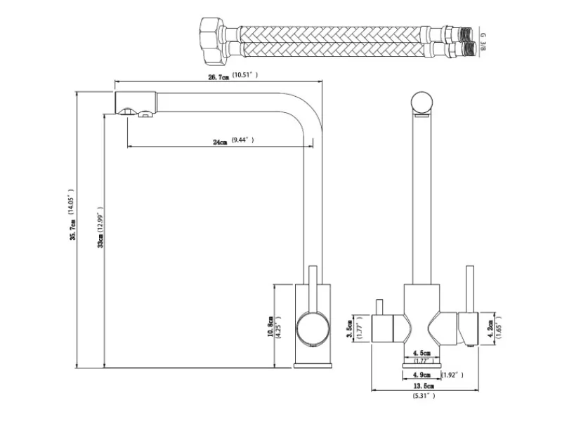 AICA Wasserhahn Küche Spültischarmatur 3-Wege mit Trinkwasserfilter 2-Hebel Design für Doppelspülen 360° Schwenkbar< Zweigriffarmatur|Einhebelmischer