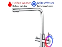 AICA Wasserhahn Küche Spültischarmatur 3-Wege mit Trinkwasserfilter 2-Hebel Design für Doppelspülen 360° Schwenkbar< Zweigriffarmatur|Einhebelmischer