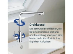 AICA Wasserhahn Küche Spültischarmatur 3-Wege mit Trinkwasserfilter 2-Hebel Design für Doppelspülen 360° Schwenkbar< Zweigriffarmatur|Einhebelmischer