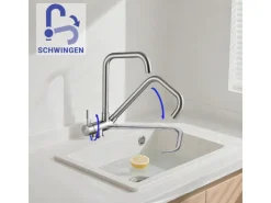 Best AICA Wasserhahn Doppelfunktion 360° Drehbare Kippbare Silber Küchenarmatur mit 304 Edelstahl und Keramikventil Mischbatterie Silber Gebürstet