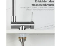 Best AICA Wasserhahn Doppelfunktion 360° Drehbare Kippbare Silber Küchenarmatur mit 304 Edelstahl und Keramikventil Mischbatterie Silber Gebürstet