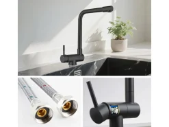 Discount AICA Wasserhahn Faltbare 360° Drehbare Küchenarmatur 304 Edelstahl Hochdruckfest Mischbatterie Spültischarmatur Schwarz