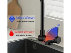Discount AICA Wasserhahn Faltbare 360° Drehbare Küchenarmatur 304 Edelstahl Hochdruckfest Mischbatterie Spültischarmatur Schwarz