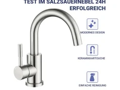 Online AICA Wasserhahn Silber Bad Hoch Waschtischarmatur Auslauf Höhe 158mm Waschbecken Armaturen 304 Edelstahl Einhebelmischer Mischbatterie