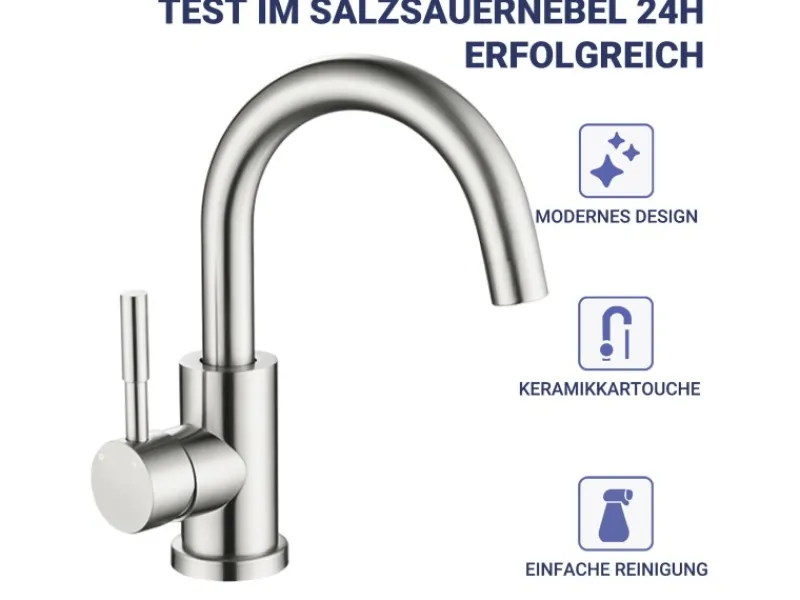 Online AICA Wasserhahn Silber Bad Hoch Waschtischarmatur Auslauf Höhe 158mm Waschbecken Armaturen 304 Edelstahl Einhebelmischer Mischbatterie