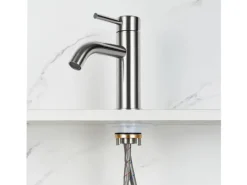 Einhebelmischer<AICA Wasserhahn Silber Bad Niedriger Waschtischarmatur Waschbecken Armaturen 304 Edelstahl Einhebelmischer Mischbatterie
