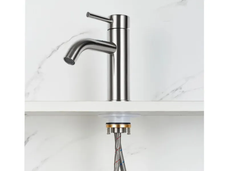 Einhebelmischer<AICA Wasserhahn Silber Bad Niedriger Waschtischarmatur Waschbecken Armaturen 304 Edelstahl Einhebelmischer Mischbatterie