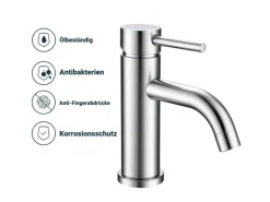 Einhebelmischer<AICA Wasserhahn Silber Bad Niedriger Waschtischarmatur Waschbecken Armaturen 304 Edelstahl Einhebelmischer Mischbatterie