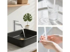 Einhebelmischer<AICA Wasserhahn Silber Bad Hoch Waschtischarmatur Auslauf Höhe 195mm Waschbecken Armaturen 304 Edelstahl Einhebelmischer Mischbatterie