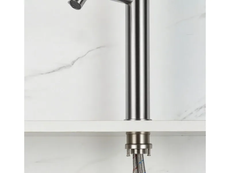 Einhebelmischer<AICA Wasserhahn Silber Bad Hoch Waschtischarmatur Auslauf Höhe 195mm Waschbecken Armaturen 304 Edelstahl Einhebelmischer Mischbatterie