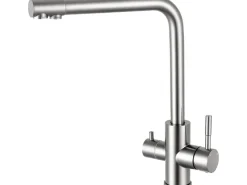 AICA Wasserhahn Silber Küche Spültischarmatur 3-Wege mit Trinkwasserfilter 2-Hebel Design für Doppelspülen 360° Schwenkbar< Zweigriffarmatur