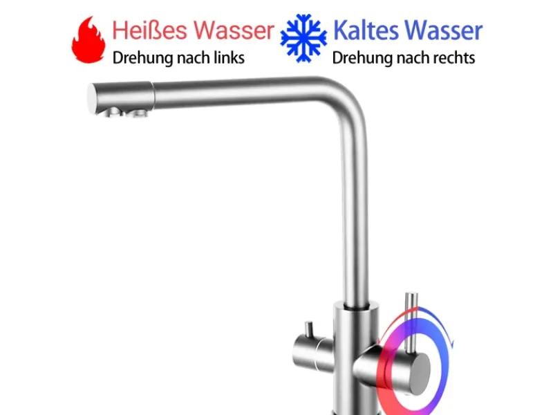 AICA Wasserhahn Silber Küche Spültischarmatur 3-Wege mit Trinkwasserfilter 2-Hebel Design für Doppelspülen 360° Schwenkbar< Zweigriffarmatur