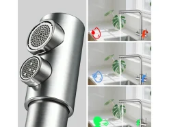 AICA Wasserhahn Silber Küche Spültischarmatur 3-Wege mit Trinkwasserfilter 2-Hebel Design für Doppelspülen 360° Schwenkbar< Zweigriffarmatur