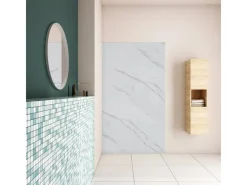 AICA 40x210cm Weißes Marmormuster Duschrückwand Aluverbundplatte Fliesenersatz 3mm Aluminiumverbundplatte Aluplatte Alu< Küchenrückwände