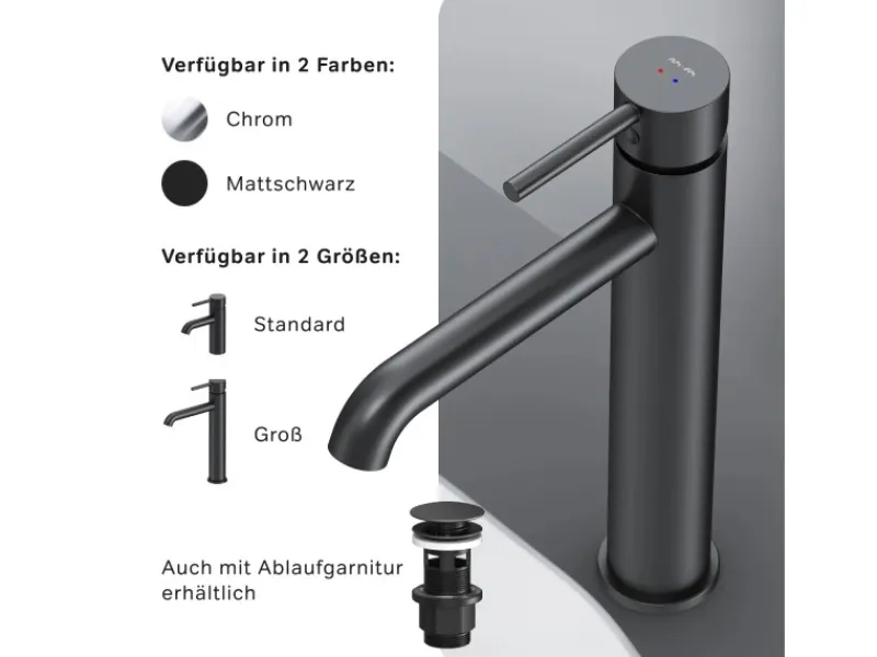 AM.PM Einhebel Waschtischarmatur Spike Wasserhahn Bad aus Messing FPA92022 Schwarz< Einhebelmischer