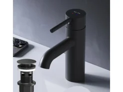 Einhebelmischer<AM.PM Einhebel Waschtischarmatur Spike Wasserhahn Bad mit Klick Ablaufgarnitur FPA82122 Schwarz