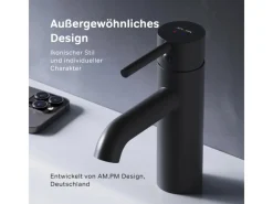 Einhebelmischer<AM.PM Einhebel Waschtischarmatur Spike Wasserhahn Bad aus Messing FPA02122 Schwarz