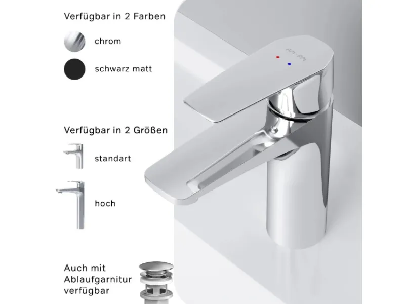 AM.PM Einhebel-Waschtischarmatur Gem Wasserhahn Bad aus Messing, Mischbatterie FGA02100< Einhebelmischer