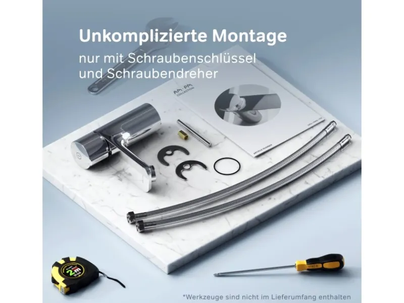 Best AM.PM TouchReel Waschtischarmatur, Wasserhahn Bad aus Messing, Waschbecken Armatur, Mischbatterie X-Joy FXT02500 Chrom