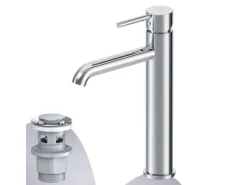 AM.PM Waschtischarmatur Hoch mit Klick-Ablaufgarnitur Spike Wasserhahn Bad, Mischbatterie FPA92200 Chrom< Einhebelmischer