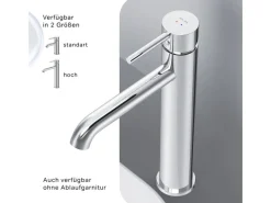 AM.PM Waschtischarmatur Hoch mit Klick-Ablaufgarnitur Spike Wasserhahn Bad, Mischbatterie FPA92200 Chrom< Einhebelmischer