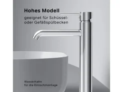 AM.PM Waschtischarmatur Hoch mit Klick-Ablaufgarnitur Spike Wasserhahn Bad, Mischbatterie FPA92200 Chrom< Einhebelmischer