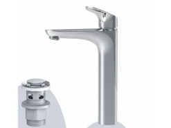 Einhebelmischer<AM.PM Waschtischarmatur Hoch mit Klick-Ablauf Like Wasserhahn Bad, Waschbecken Armatur, Mischbatterie FLA92200 Chrom