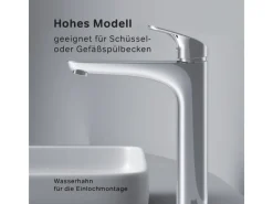 Einhebelmischer<AM.PM Waschtischarmatur Hoch mit Klick-Ablauf Like Wasserhahn Bad, Waschbecken Armatur, Mischbatterie FLA92200  Chrom