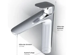 Einhebelmischer<AM.PM Waschtischarmatur Hoch mit Klick-Ablauf Like Wasserhahn Bad, Waschbecken Armatur, Mischbatterie FLA92200 Chrom