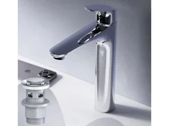 Einhebelmischer<AM.PM Waschtischarmatur Hoch mit Klick-Ablauf Like Wasserhahn Bad, Waschbecken Armatur, Mischbatterie FLA92200 Chrom