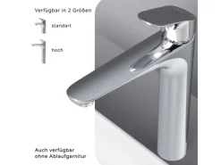 Einhebelmischer<AM.PM Waschtischarmatur Hoch mit Klick-Ablauf Like Wasserhahn Bad, Waschbecken Armatur, Mischbatterie FLA92200 Chrom
